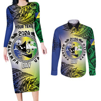 Malampa Day Couples Matching Long Sleeve Bodycon Dress and Long Sleeve Button Shirt Emblem Gradient Style