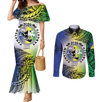 Malampa Day Couples Matching Mermaid Dress and Long Sleeve Button Shirt Emblem Gradient Style