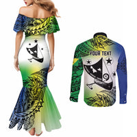 Malampa Day Couples Matching Mermaid Dress and Long Sleeve Button Shirt Emblem Gradient Style