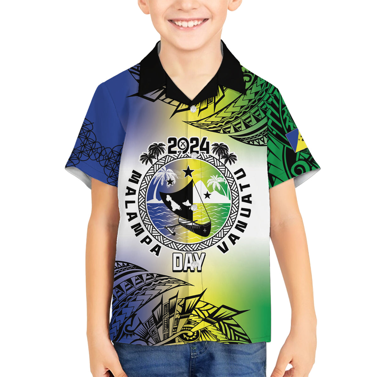 Malampa Day Family Matching Long Sleeve Bodycon Dress and Hawaiian Shirt Emblem Gradient Style LT7 Son's Shirt Colorful - Polynesian Pride