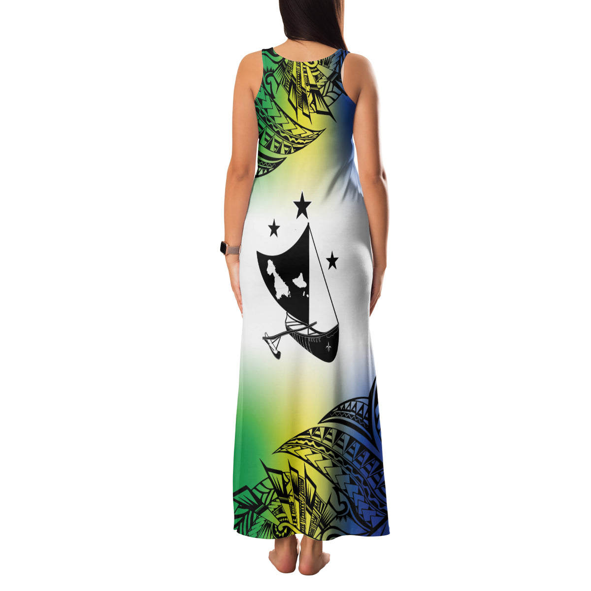 Malampa Day Family Matching Tank Maxi Dress and Hawaiian Shirt Emblem Gradient Style