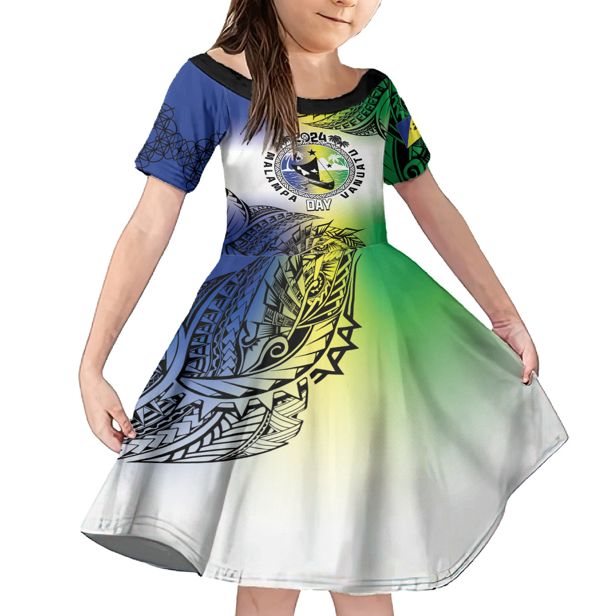 Malampa Day Kid Short Sleeve Dress Emblem Gradient Style