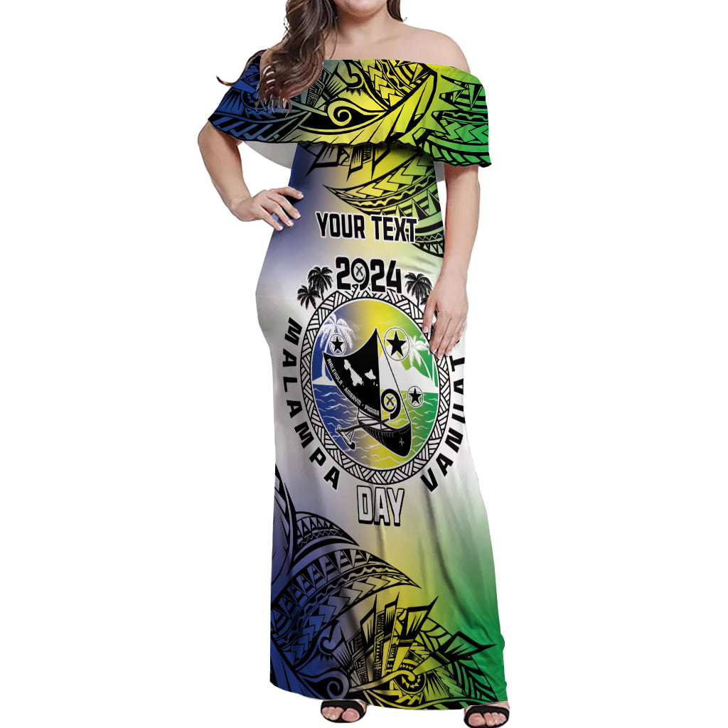 Malampa Day Off Shoulder Maxi Dress Emblem Gradient Style