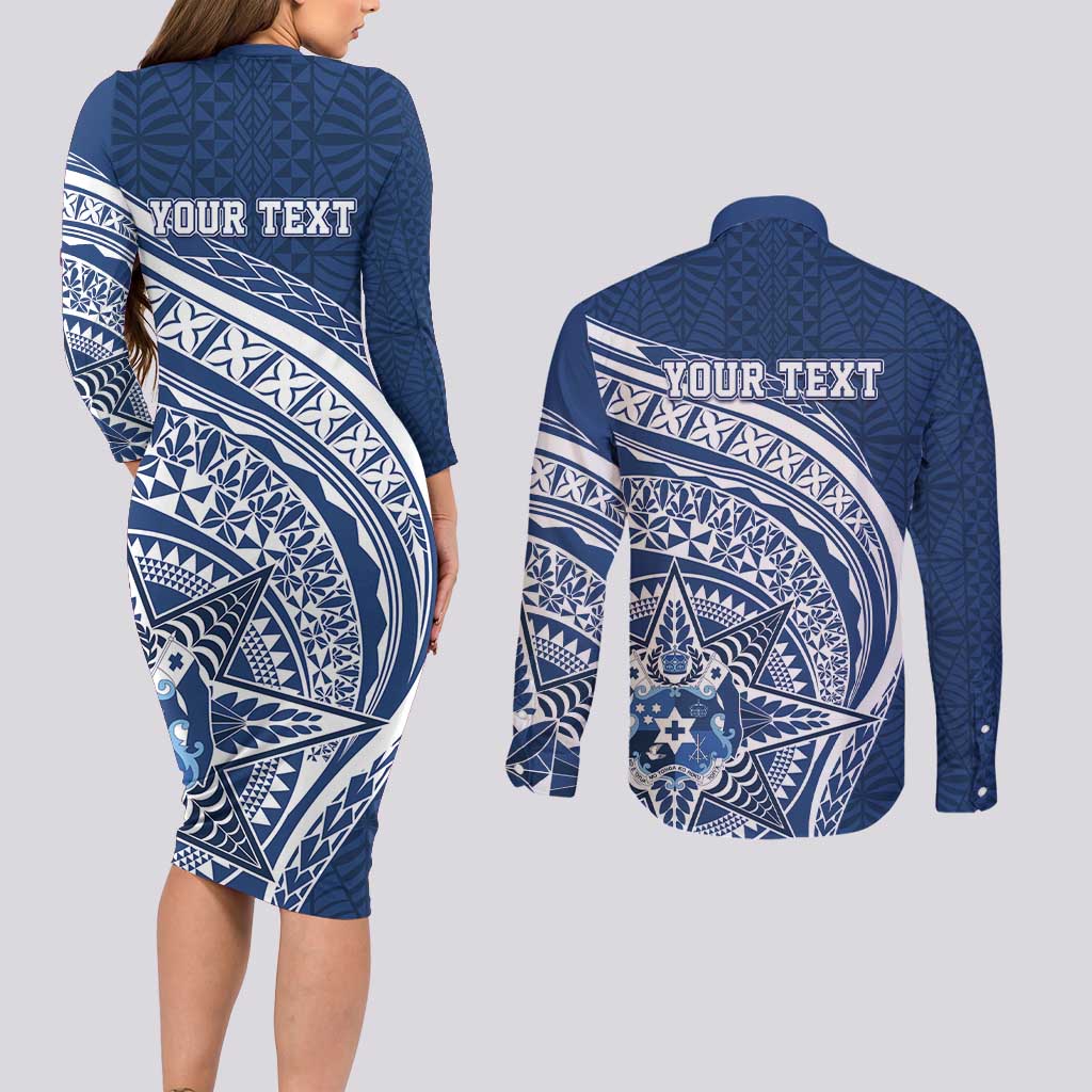 Tonga Queen Salote College Personalized Couples Matching Long Sleeve Bodycon Dress and Long Sleeve Button Shirt Ngatu Tokelaufeletoa Motifs