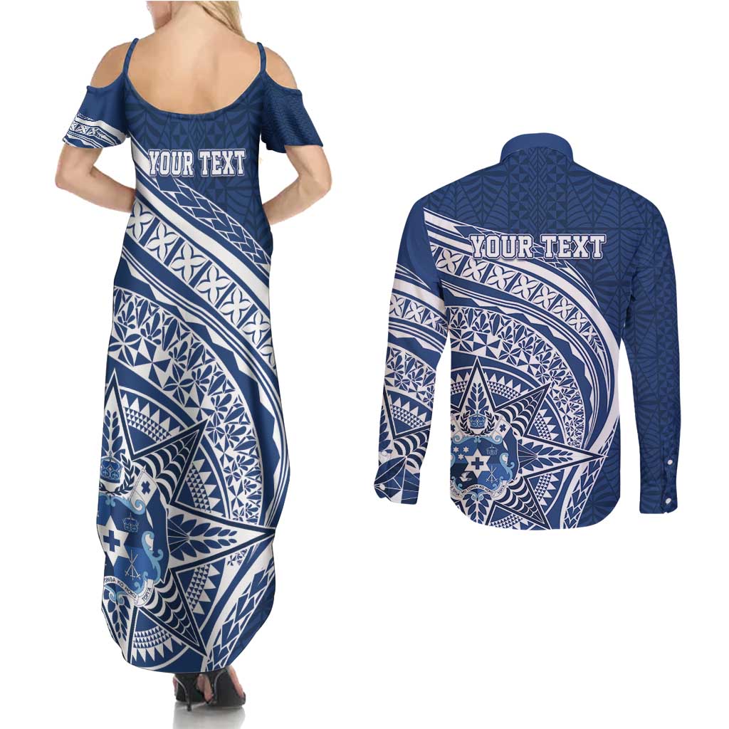Tonga Queen Salote College Personalized Couples Matching Summer Maxi Dress and Long Sleeve Button Shirt Ngatu Tokelaufeletoa Motifs