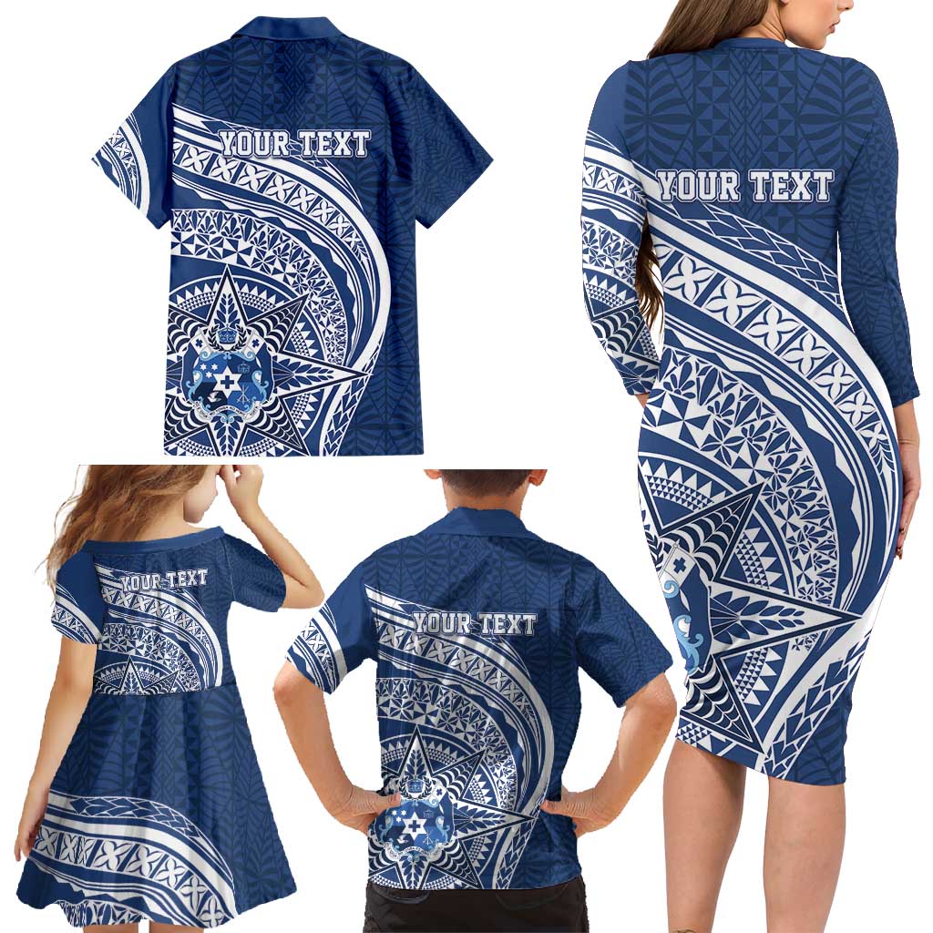 Tonga Queen Salote College Personalized Family Matching Long Sleeve Bodycon Dress and Hawaiian Shirt Ngatu Tokelaufeletoa Motifs