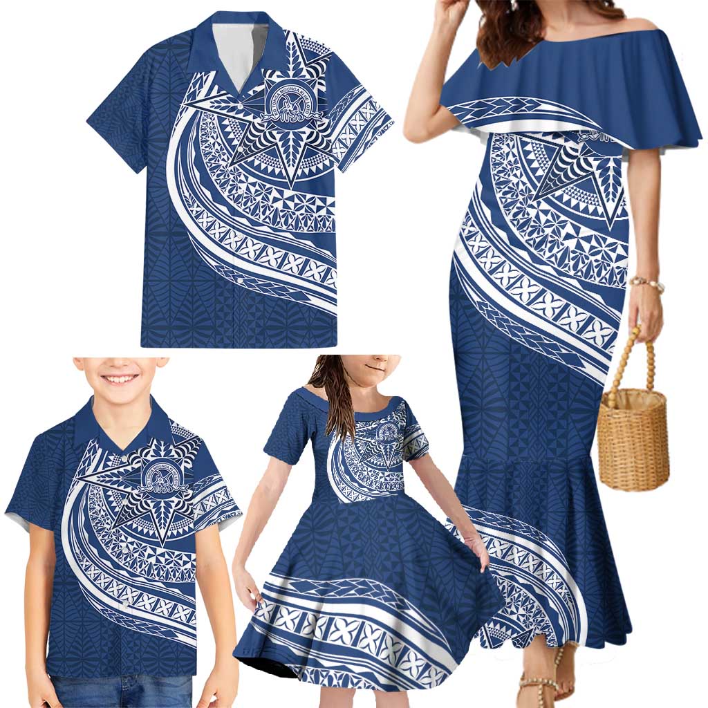 Tonga Queen Salote College Personalized Family Matching Mermaid Dress and Hawaiian Shirt Ngatu Tokelaufeletoa Motifs
