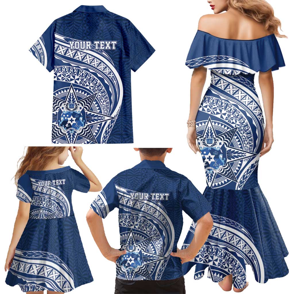Tonga Queen Salote College Personalized Family Matching Mermaid Dress and Hawaiian Shirt Ngatu Tokelaufeletoa Motifs
