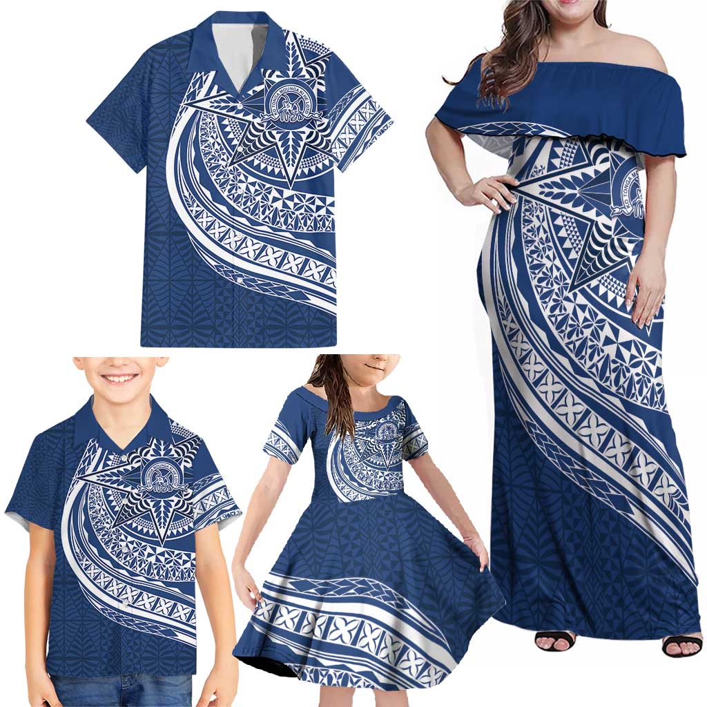 Tonga Queen Salote College Personalized Family Matching Off Shoulder Maxi Dress and Hawaiian Shirt Ngatu Tokelaufeletoa Motifs