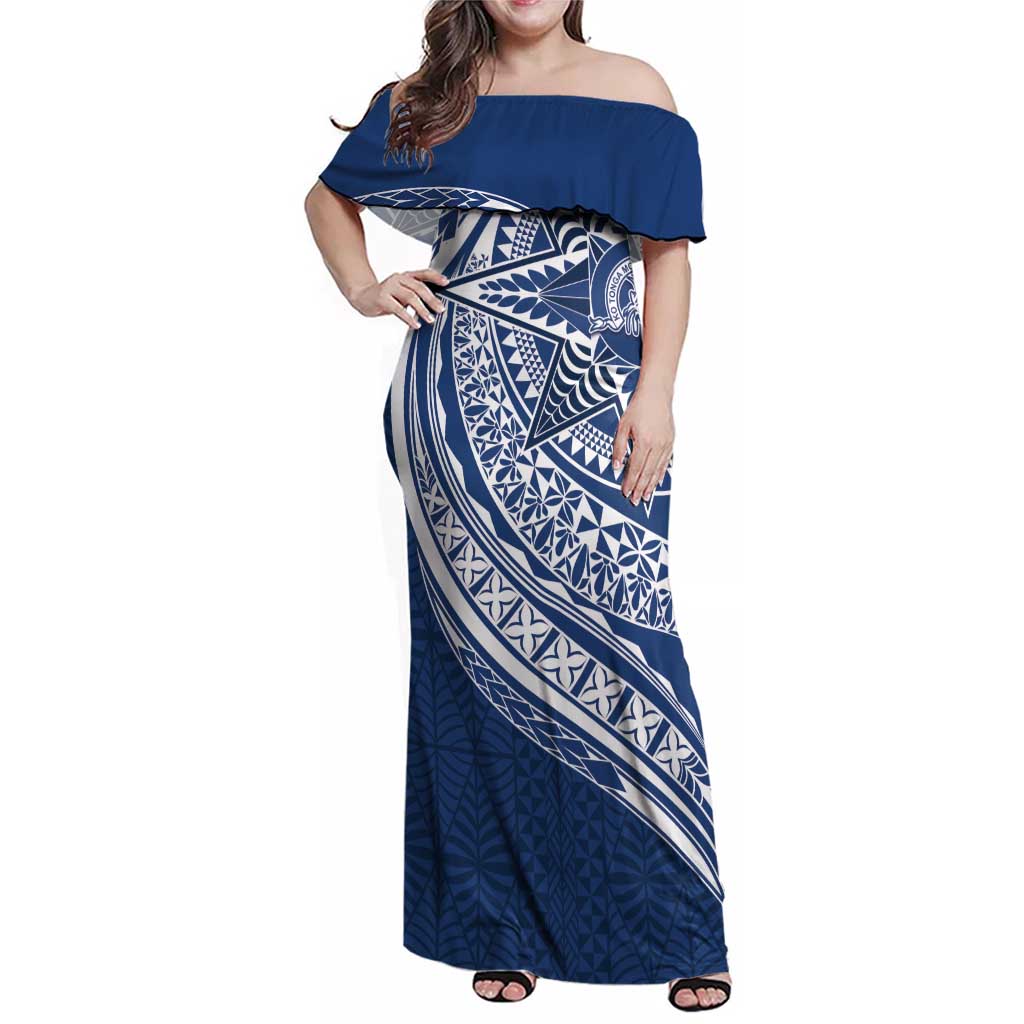 Tonga Queen Salote College Personalized Family Matching Off Shoulder Maxi Dress and Hawaiian Shirt Ngatu Tokelaufeletoa Motifs