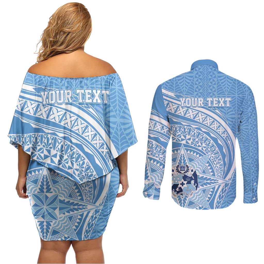 Tonga Apifo'ou Kolisi Personalized Couples Matching Off Shoulder Short Dress and Long Sleeve Button Shirt Ngatu Tokelaufeletoa Motifs
