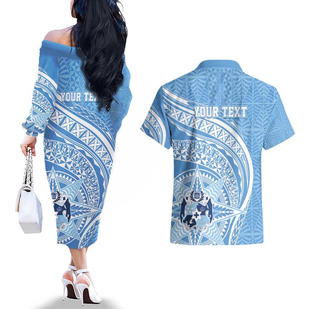 Tonga Apifo'ou Kolisi Personalized Couples Matching Off The Shoulder Long Sleeve Dress and Hawaiian Shirt Ngatu Tokelaufeletoa Motifs