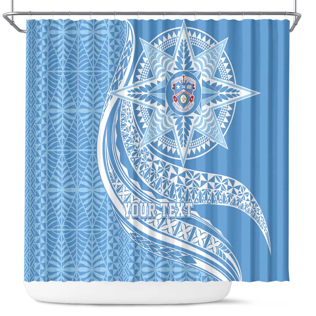 Tonga Apifo'ou Kolisi Personalized Shower Curtain Ngatu Tokelaufeletoa Motifs LT7 Light Blue - Polynesian Pride