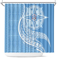 Tonga Apifo'ou Kolisi Personalized Shower Curtain Ngatu Tokelaufeletoa Motifs LT7 Light Blue - Polynesian Pride