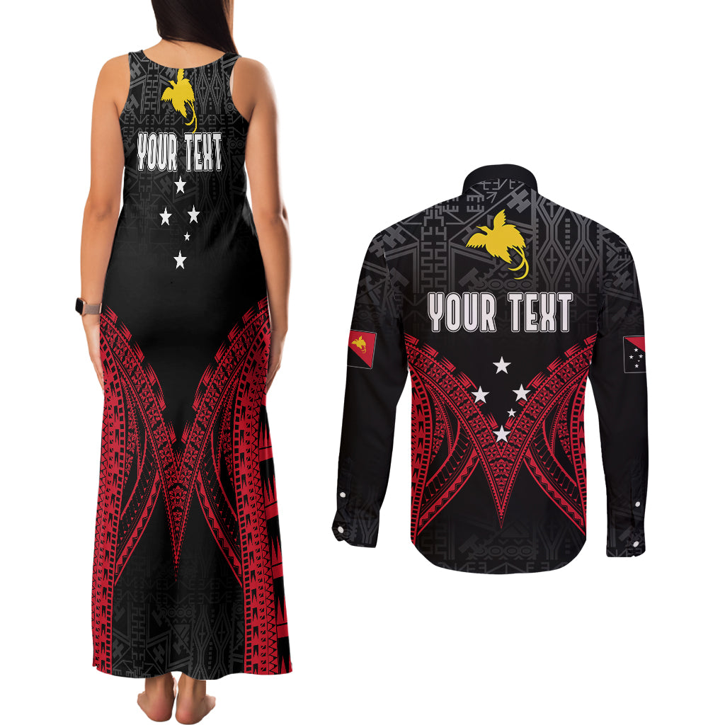 Personalised PNG Couples Matching Tank Maxi Dress and Long Sleeve Button Shirts Papua Motuan Mirror Style LT7 - Polynesian Pride