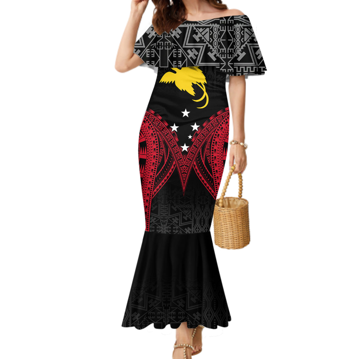 Personalised PNG Mermaid Dress Papua Motuan Mirror Style LT7 Women Black - Polynesian Pride