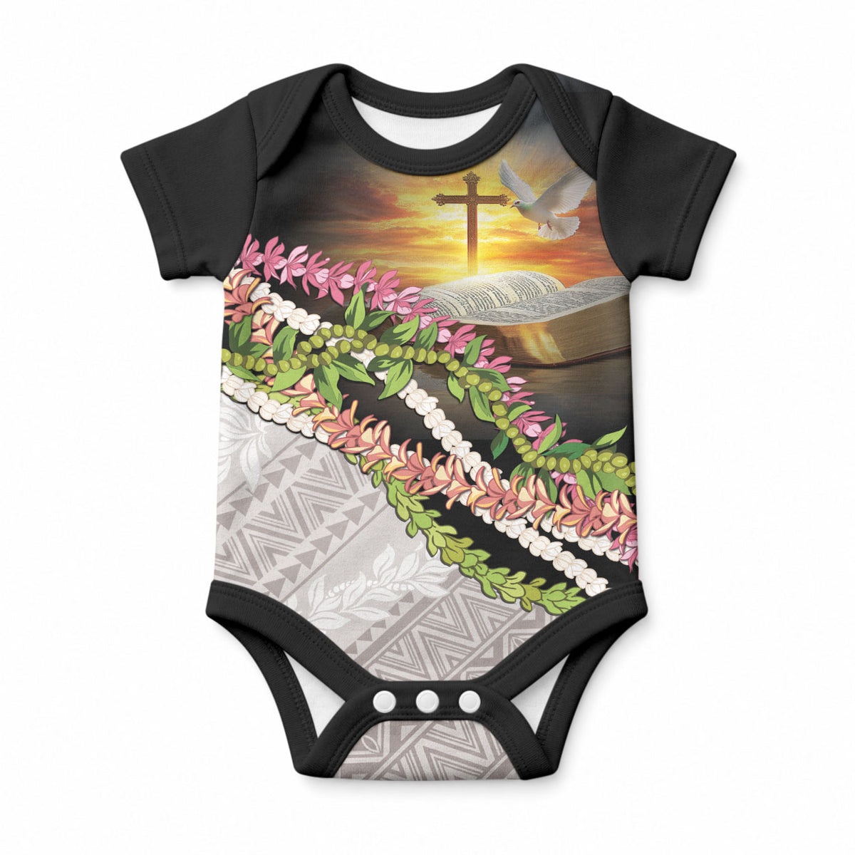 Hawaii Mokihana Mix Pikake Leis Mahalo 'Olelo Baby Onesie Black