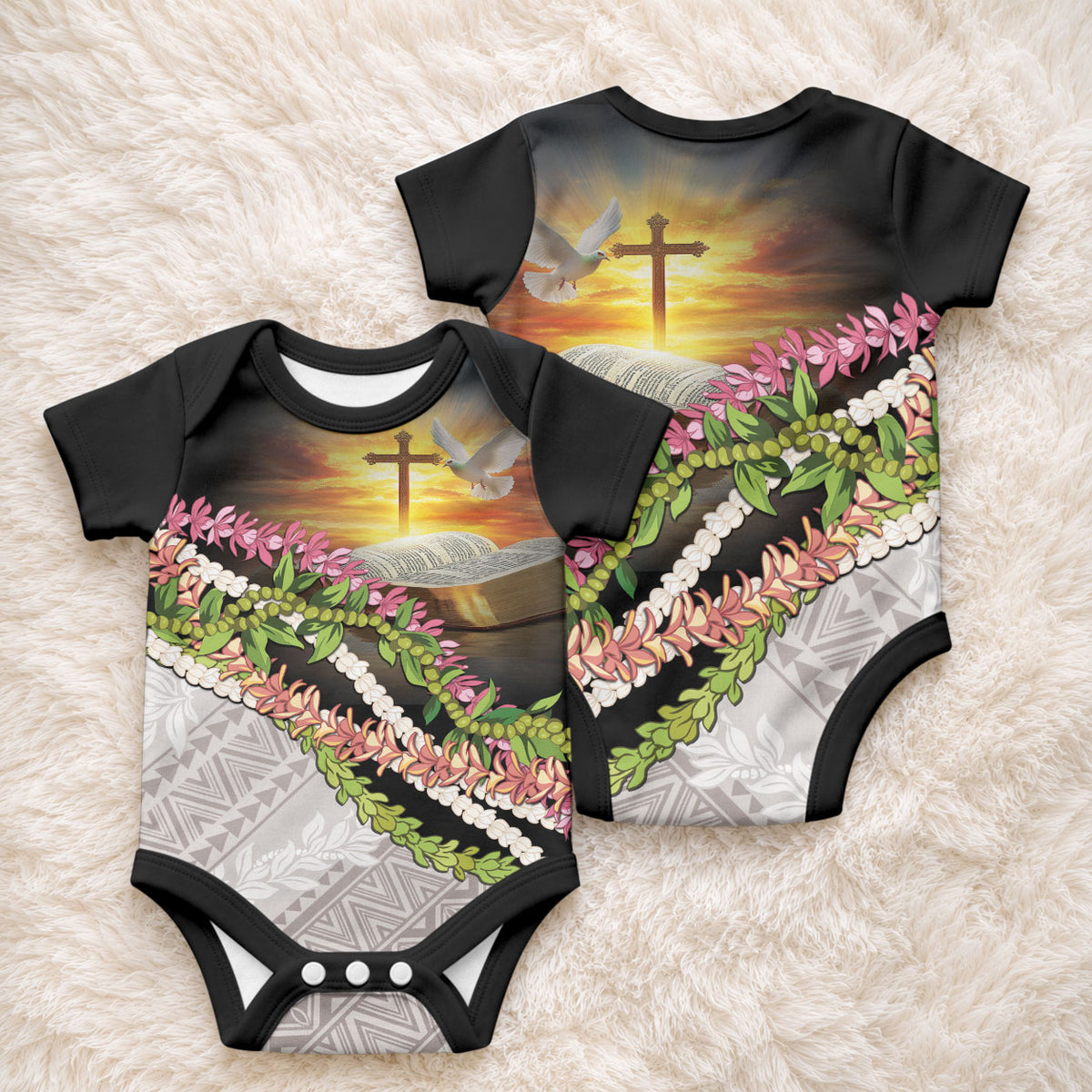 Hawaii Mokihana Mix Pikake Leis Mahalo 'Olelo Baby Onesie Black