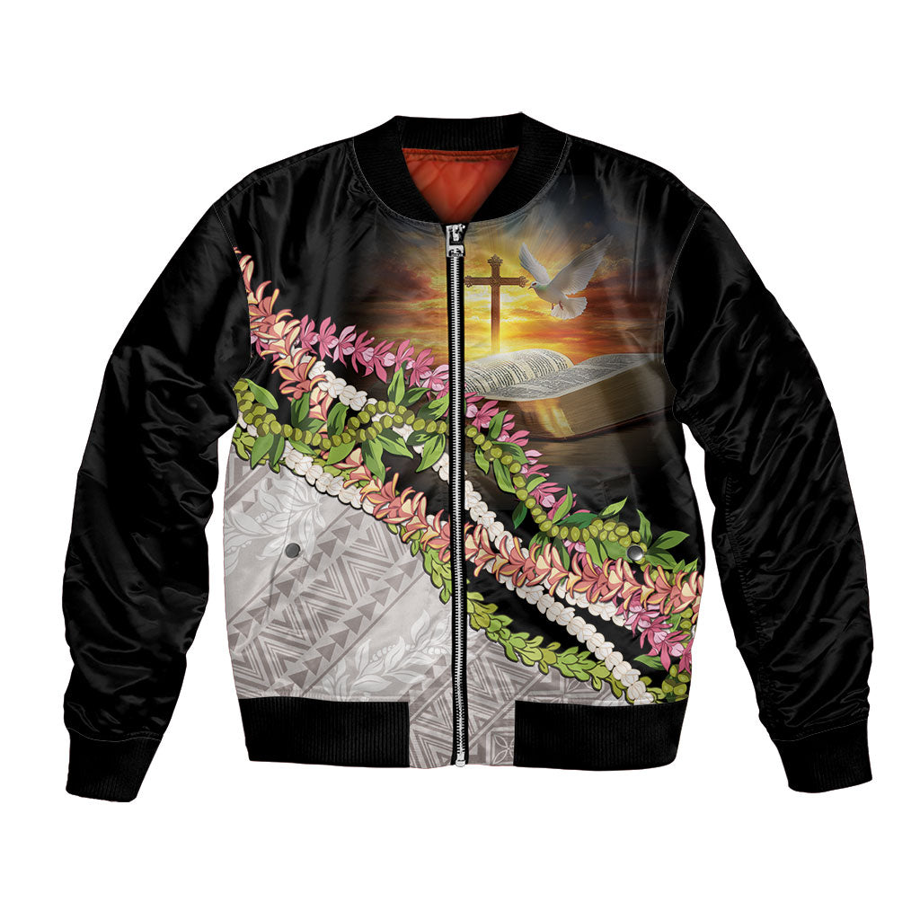 Hawaii Mokihana Mix Pikake Leis Mahalo 'Olelo Bomber Jacket Black