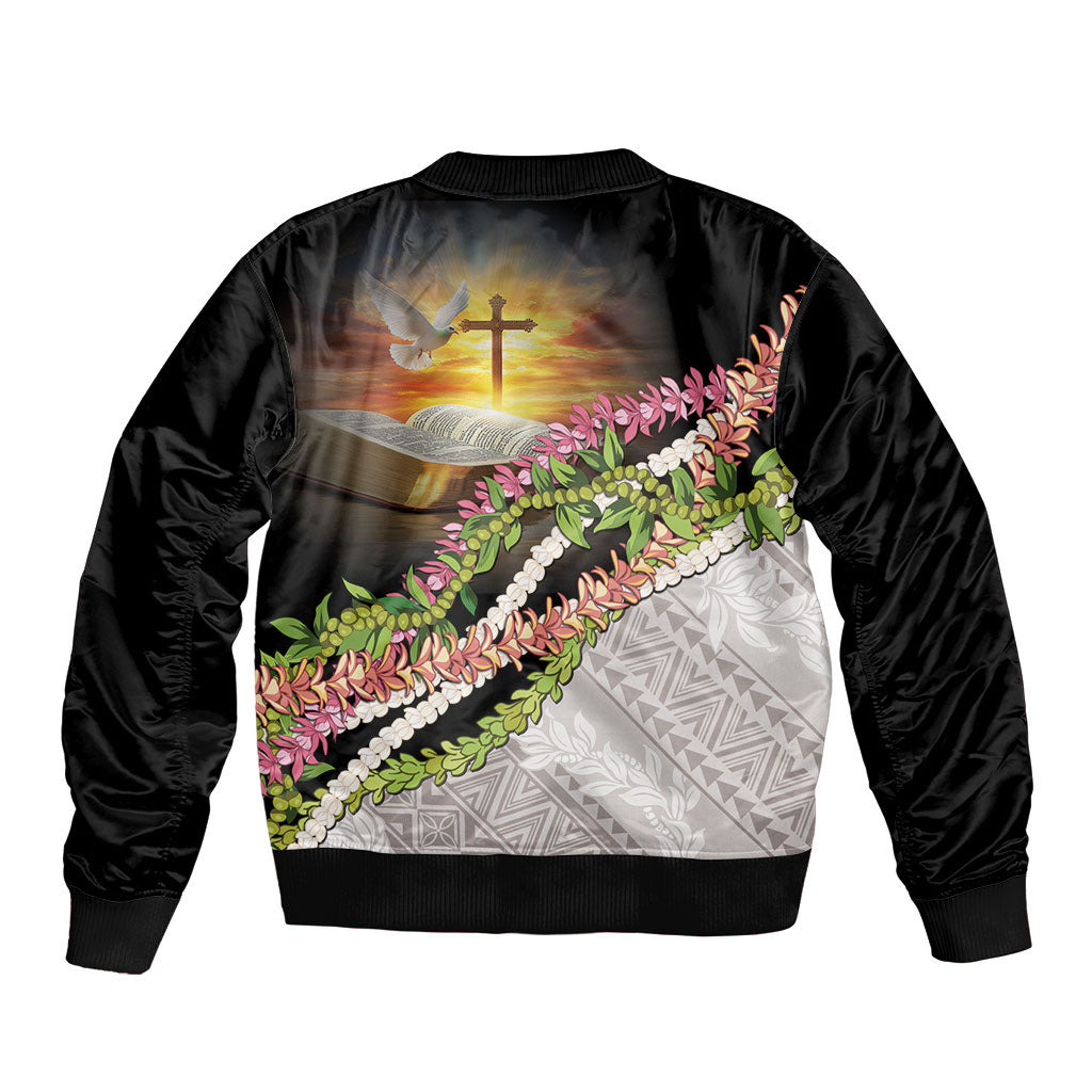 Hawaii Mokihana Mix Pikake Leis Mahalo 'Olelo Bomber Jacket Black