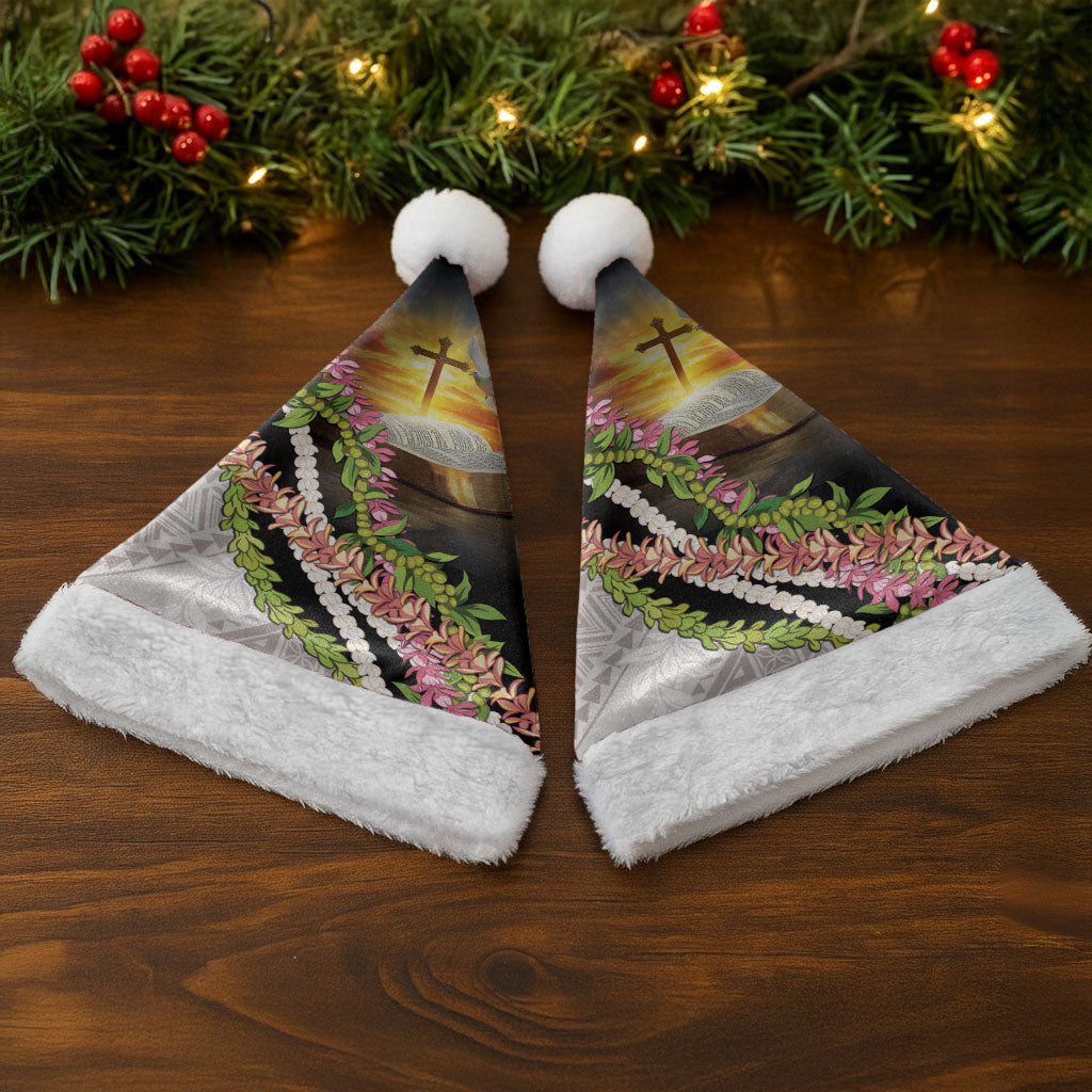 Hawaii Mokihana Mix Pikake Leis Mahalo 'Olelo Christmas Santa Hat Black