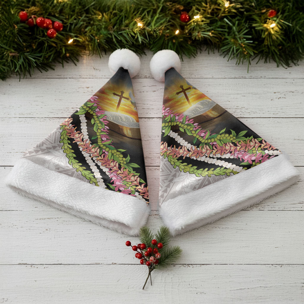 Hawaii Mokihana Mix Pikake Leis Mahalo 'Olelo Christmas Santa Hat Black