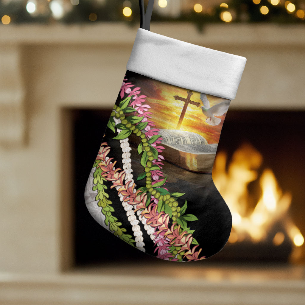 Hawaii Mokihana Mix Pikake Leis Mahalo 'Olelo Christmas Stocking Black