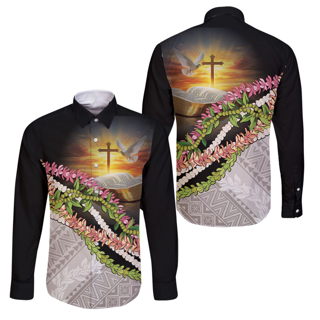 Hawaii Mokihana Mix Pikake Leis Mahalo 'Olelo Family Matching Long Sleeve Bodycon Dress and Hawaiian Shirt Black