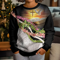 Hawaii Mokihana Mix Pikake Leis Mahalo 'Olelo Kid Ugly Christmas Sweater Black