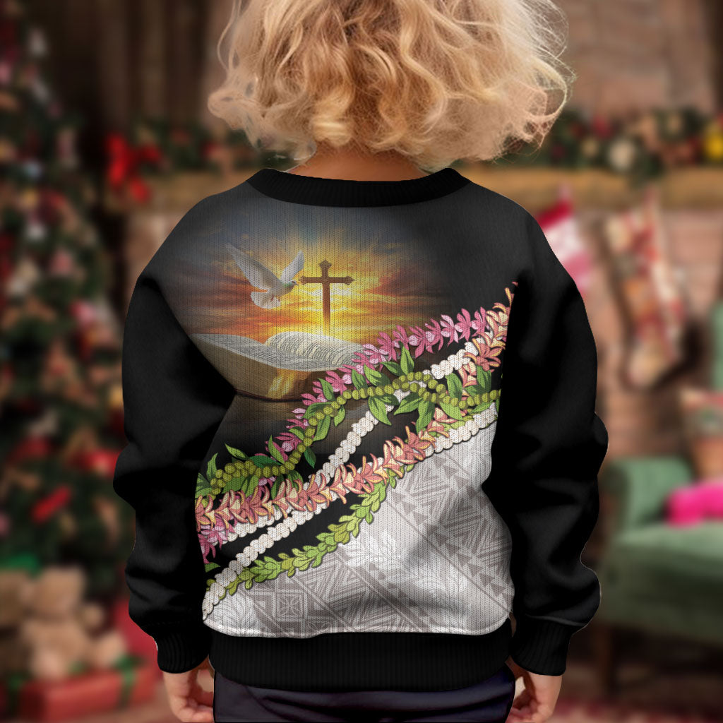 Hawaii Mokihana Mix Pikake Leis Mahalo 'Olelo Kid Ugly Christmas Sweater Black