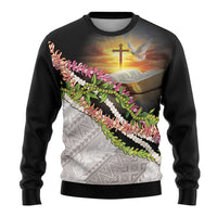 Hawaii Mokihana Mix Pikake Leis Mahalo 'Olelo Ugly Christmas Sweater Black