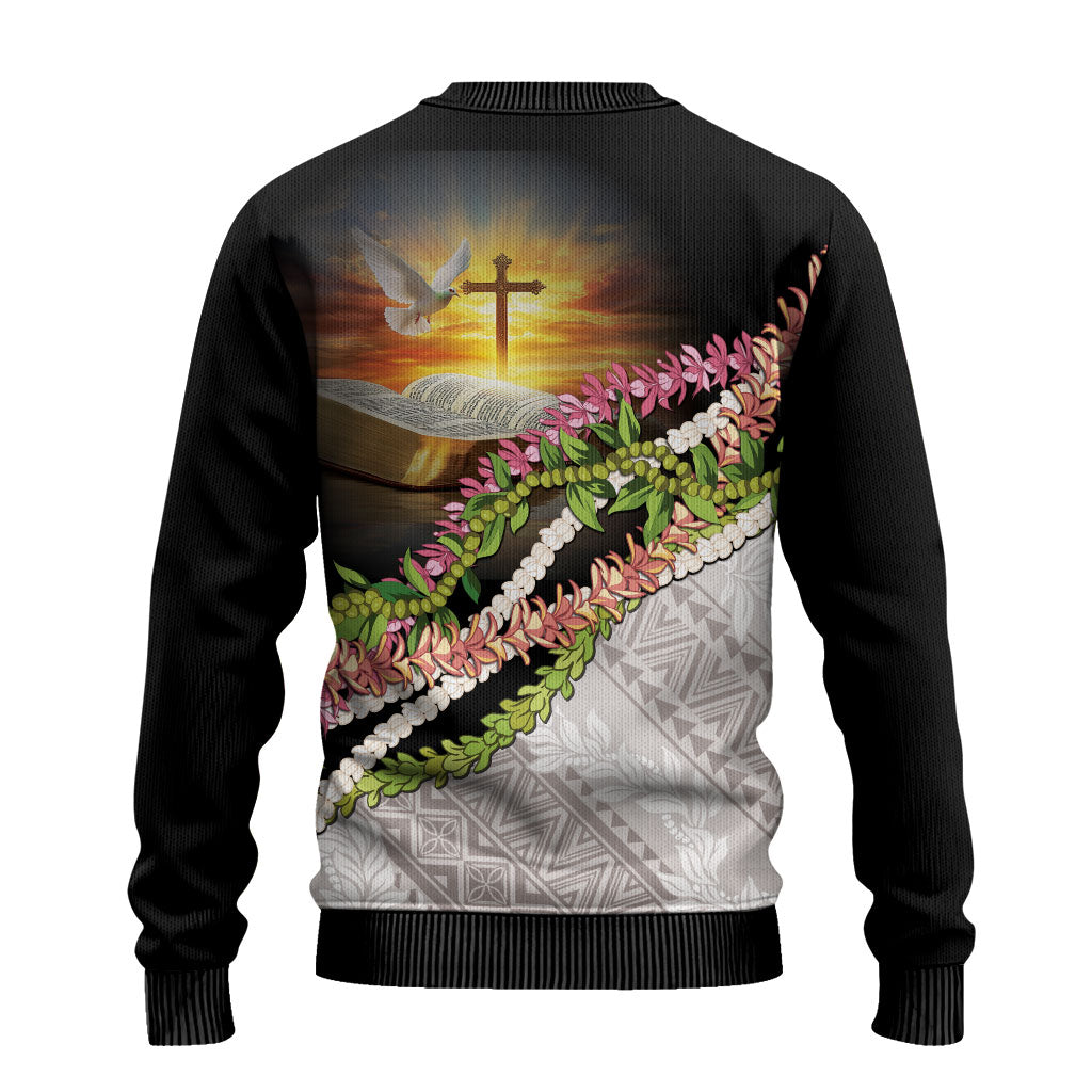 Hawaii Mokihana Mix Pikake Leis Mahalo 'Olelo Ugly Christmas Sweater Black