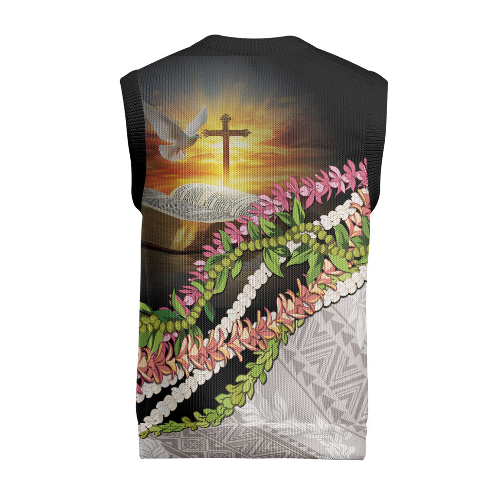 Hawaii Mokihana Mix Pikake Leis Mahalo 'Olelo Christmas Knitted V-Neck Vest Black