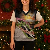 Hawaii Mokihana Mix Pikake Leis Mahalo 'Olelo Christmas Knitted V-Neck Vest Black