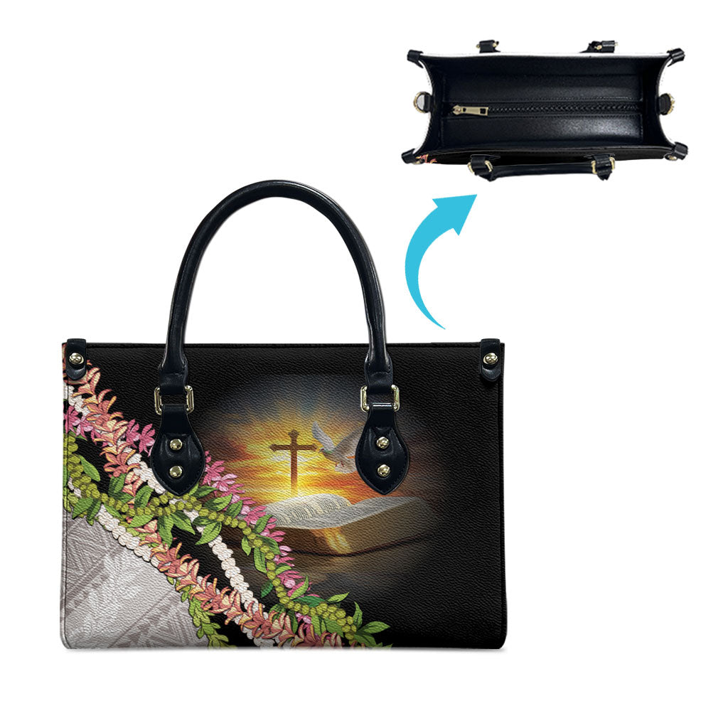 Hawaii Mokihana Mix Pikake Leis Mahalo 'Olelo Leather Bag Black