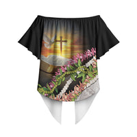Hawaii Mokihana Mix Pikake Leis Mahalo 'Olelo Off Shoulder Wrap Waist Top Black
