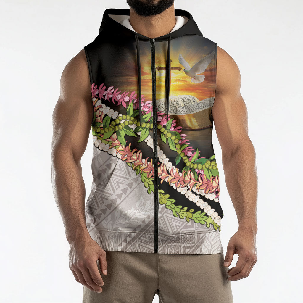 Hawaii Mokihana Mix Pikake Leis Mahalo 'Olelo Sleeveless Zip Hoodie Black