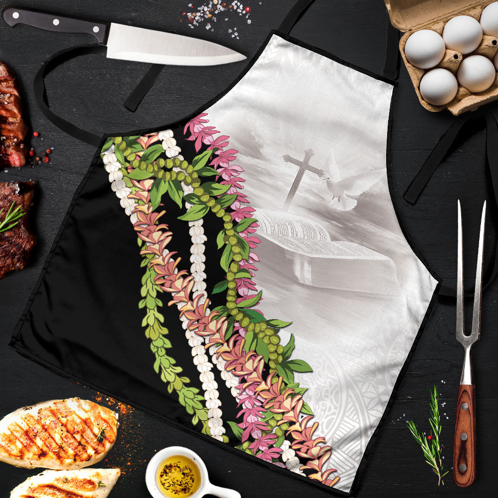 Hawaii Mokihana Mix Pikake Leis Mahalo 'Olelo Apron White Tapa