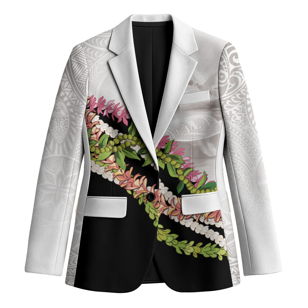 Hawaii Mokihana Mix Pikake Leis Mahalo 'Olelo Blazer White Tapa