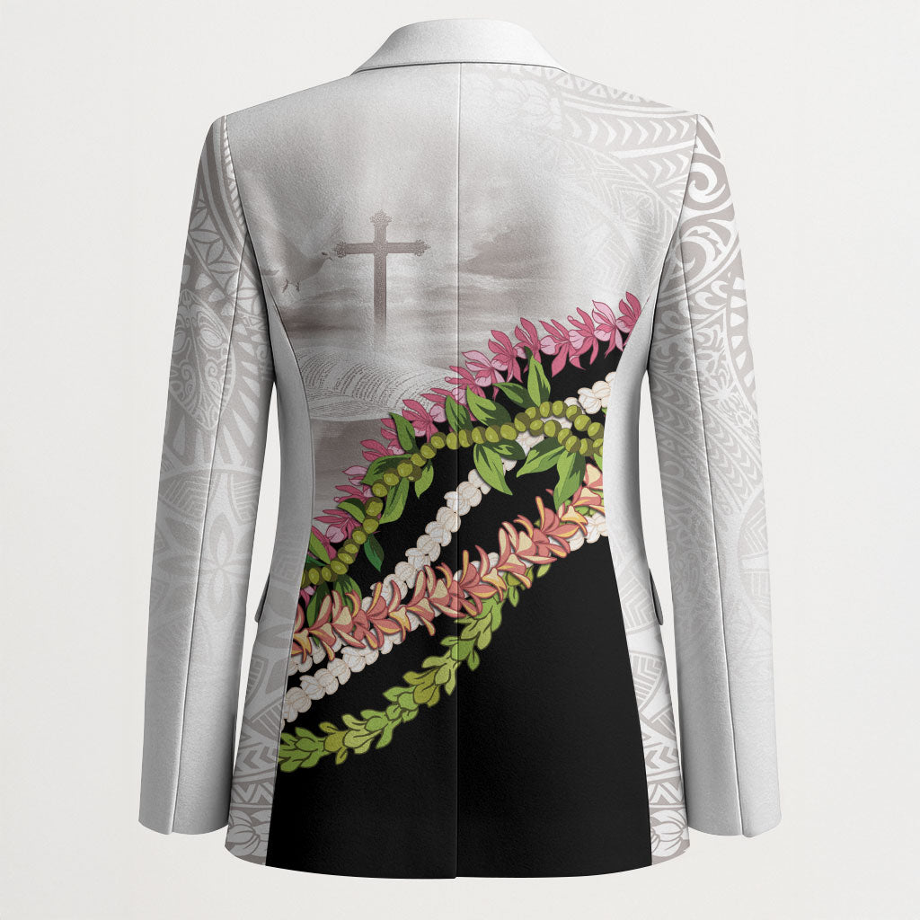 Hawaii Mokihana Mix Pikake Leis Mahalo 'Olelo Blazer White Tapa