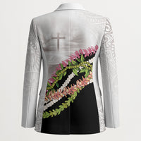 Hawaii Mokihana Mix Pikake Leis Mahalo 'Olelo Blazer White Tapa