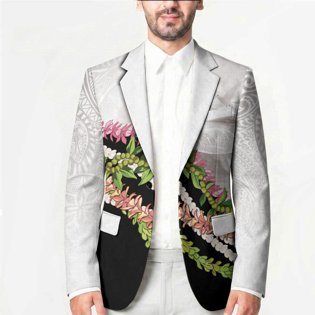 Hawaii Mokihana Mix Pikake Leis Mahalo 'Olelo Blazer White Tapa
