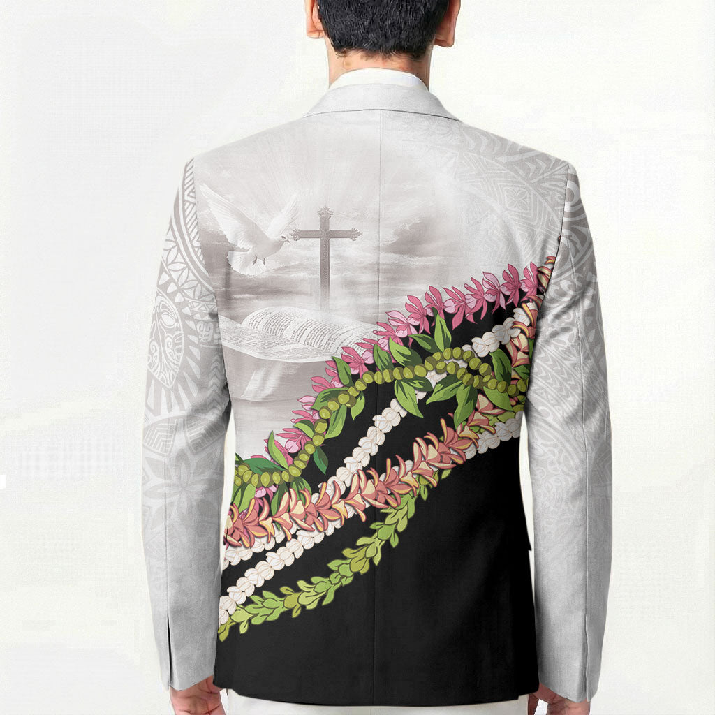 Hawaii Mokihana Mix Pikake Leis Mahalo 'Olelo Blazer White Tapa