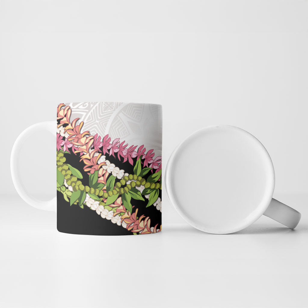 Hawaii Mokihana Mix Pikake Leis Mahalo 'Olelo Ceramic Mug White Tapa