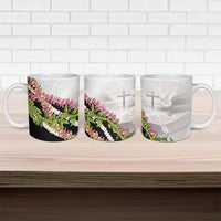 Hawaii Mokihana Mix Pikake Leis Mahalo 'Olelo Ceramic Mug White Tapa