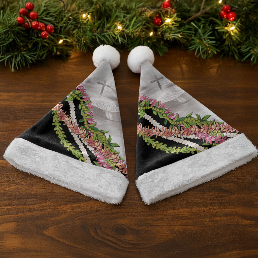 Hawaii Mokihana Mix Pikake Leis Mahalo 'Olelo Christmas Santa Hat White Tapa