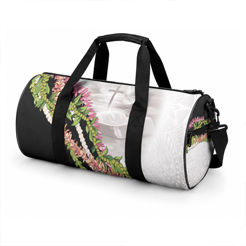 Hawaii Mokihana Mix Pikake Leis Mahalo 'Olelo Duffle Bag White Tapa