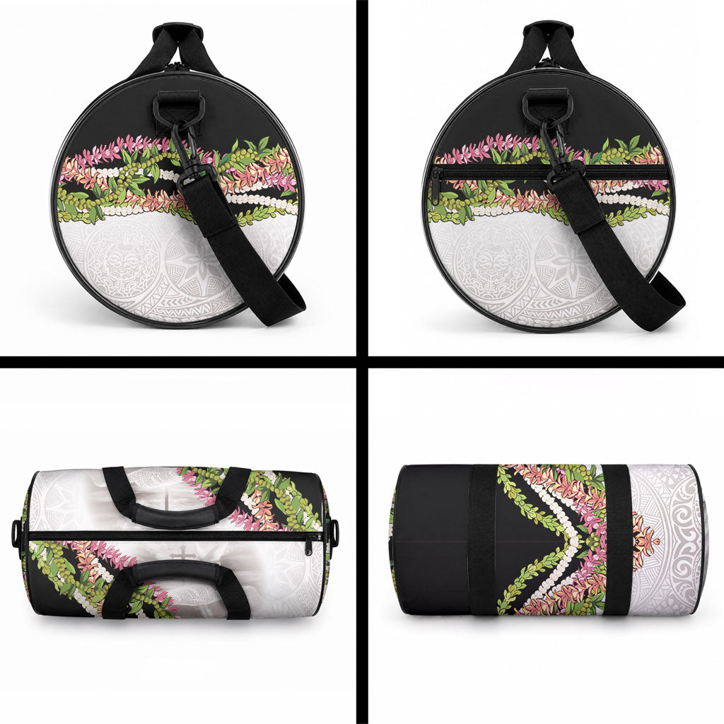 Hawaii Mokihana Mix Pikake Leis Mahalo 'Olelo Duffle Bag White Tapa