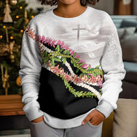 Hawaii Mokihana Mix Pikake Leis Mahalo 'Olelo Kid Ugly Christmas Sweater White Tapa