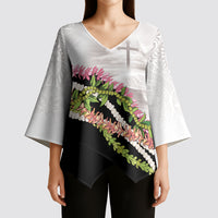 Hawaii Mokihana Mix Pikake Leis Mahalo 'Olelo Kimono Sleeve Blouse White Tapa